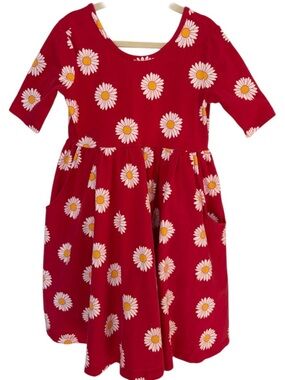 Hanna Andersson | Red Daisy Print Twirl Dress with Pockets | 6-7 years